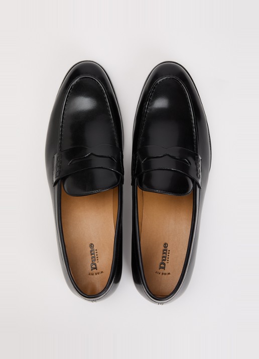 Dune London Wide Fit Skylers loafer van leer - detail 3 zwart
