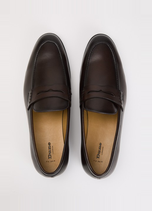 Dune London Wide Fit Skylers loafer van leer - detail 2 bruin