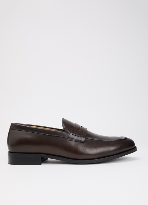 Dune London Wide Fit Skylers loafer van leer - voorkant 4 bruin