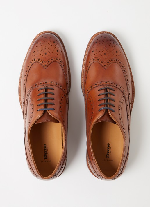 Dune London Wide Fit Solihull brogue van leer - detail 3 cognac