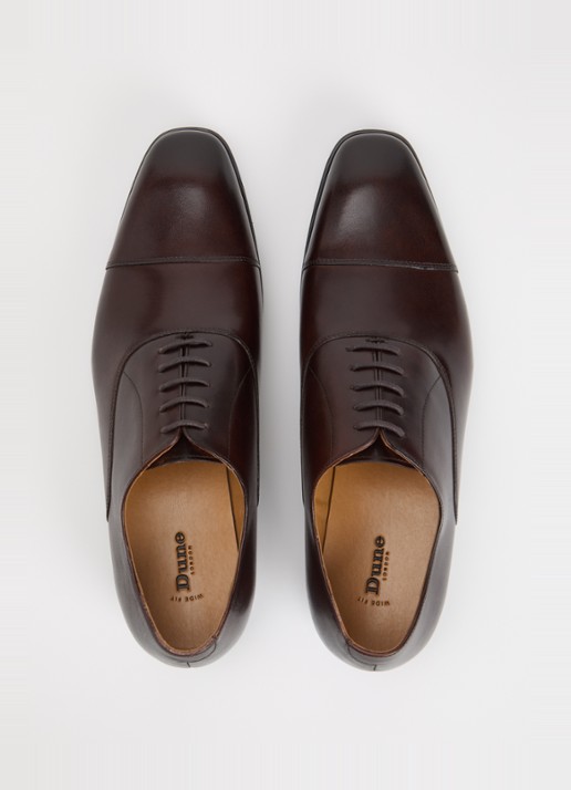 Dune London Wide Fit Solver veterschoen van leer met lakfinish - detail 3 donkerbruin