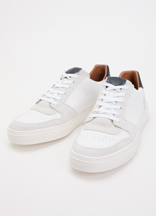 Dune London Wide Fit Tawly sneaker van leer met suède details - detail 2 wit