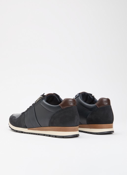 Dune London Wide Fit Thame sneaker van leer met ritsdetail  - achterkant 5 donkerblauw