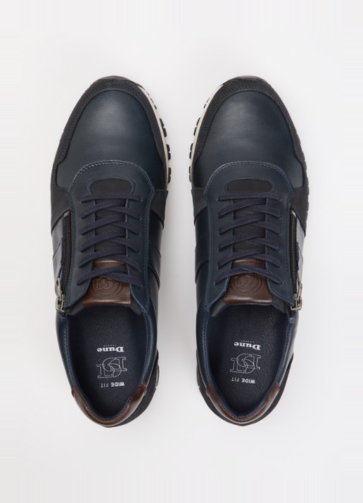 Dune London Wide Fit Thame sneaker van leer met ritsdetail  - detail 2 donkerblauw