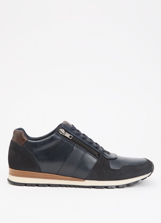 Dune London Wide Fit Thame sneaker van leer met ritsdetail  - voorkant 4 donkerblauw