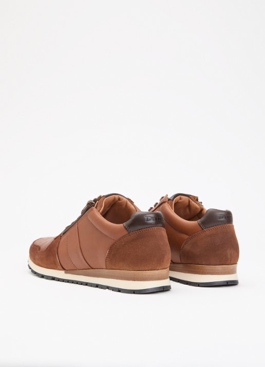 Dune London Wide Fit Thame sneaker van leer met ritsdetail  - achterkant bruin