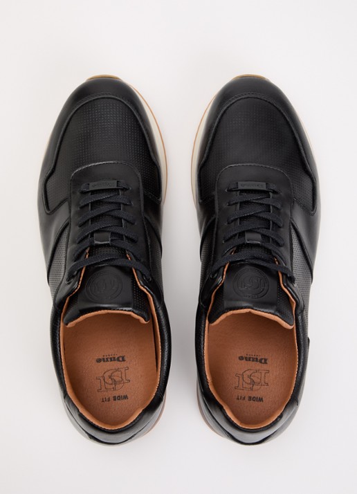 Dune London Wide Fit Trilogy sneaker van leer - detail 4 zwart
