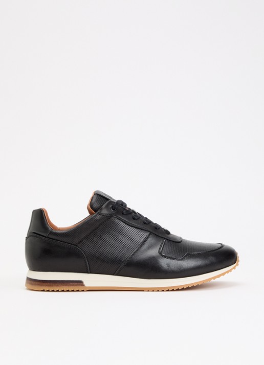 Dune London Wide Fit Trilogy sneaker van leer - voorkant 2 zwart