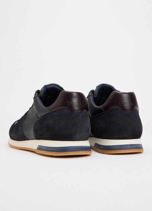 Dune London Wide Fit Trusting sneaker van leer met details van suède - achterkant donkerblauw