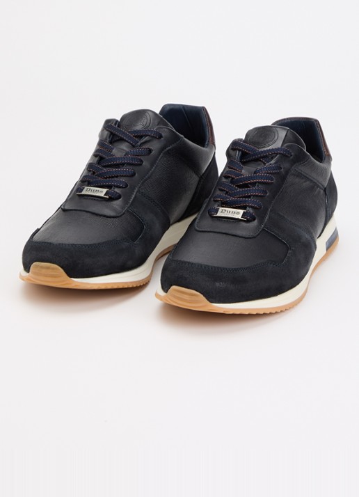 Dune London Wide Fit Trusting sneaker van leer met details van suède - detail 2 donkerblauw