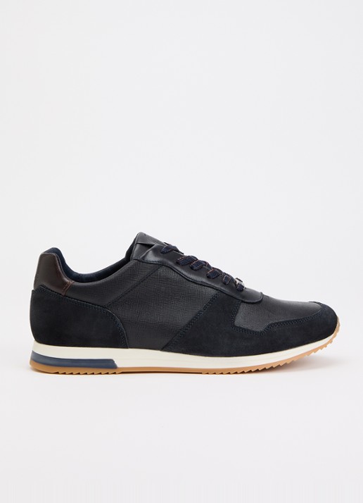 Dune London Wide Fit Trusting sneaker van leer met details van suède