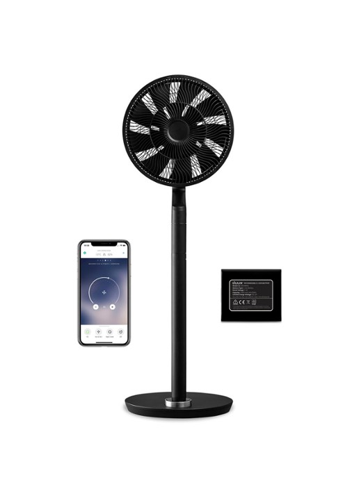 Duux Whisper Flex Ultimate verstelbare vloerventilator met batterij, 103 cm - voorkant zwart