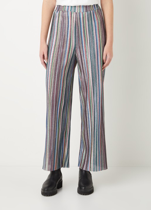 EDITED Philine high waist wide fit pantalon met streepprint en lurex  - detail 4 blauw