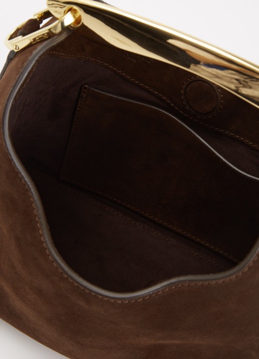 Elleme Boomerang handtas van suède met logo - detail donkerbruin