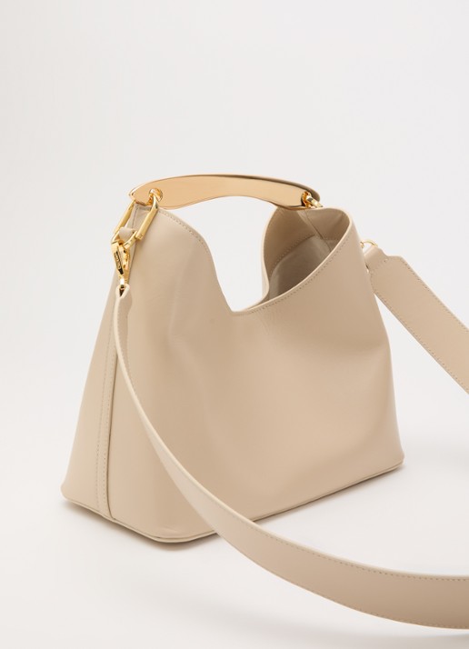 Elleme Boomerang S handtas van leer met afneembare schouderriem - achterkant beige