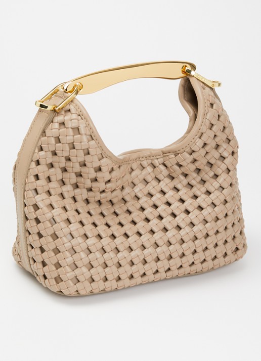 Elleme Boomerang Small handtas van leer met gevlochten detail - achterkant 5 donkerbeige