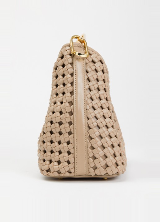Elleme Boomerang Small handtas van leer met gevlochten detail - detail 2 donkerbeige