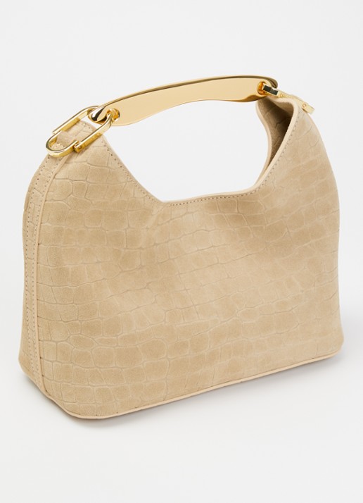 Elleme Boomerang Small handtas van suède met crocostructuur - achterkant beige