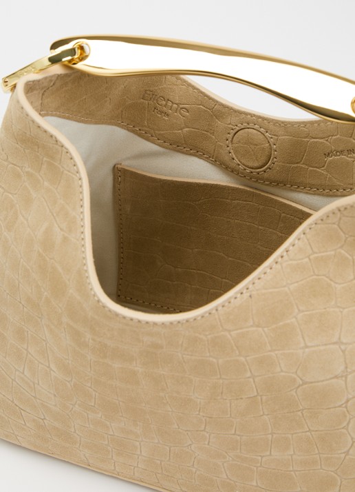 Elleme Boomerang Small handtas van suède met crocostructuur - detail 3 beige