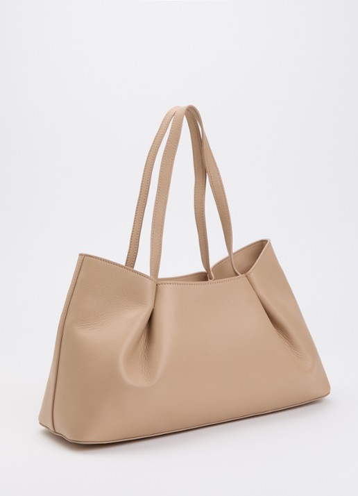Elleme Dimple M schoudertas van leer - achterkant beige
