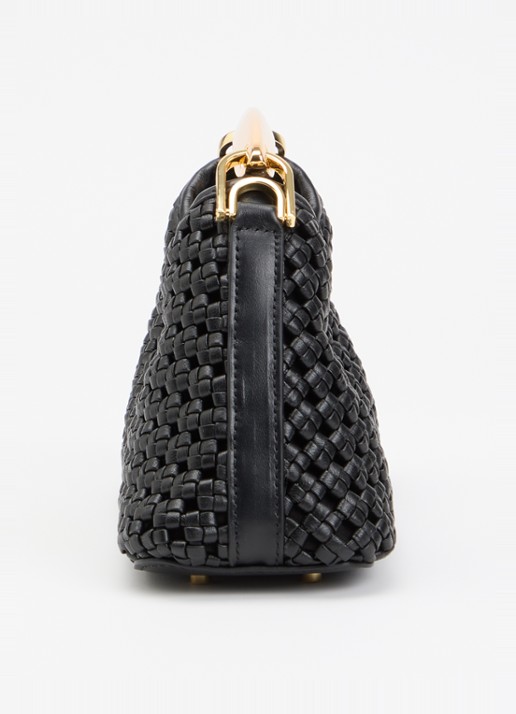 Elleme Mini Boomerang handtas van lamsleer met afneembare schouderriem - detail 3 zwart