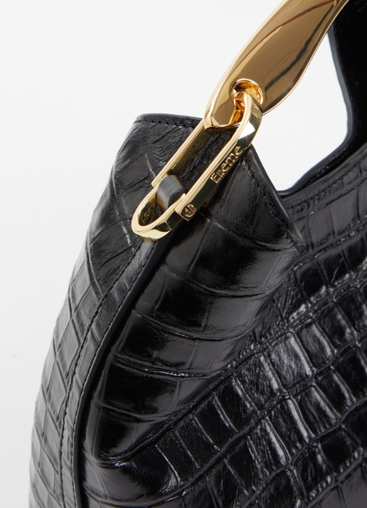Elleme Mini Boomerang schoudertas van leer met crocostructuur - detail 4 zwart