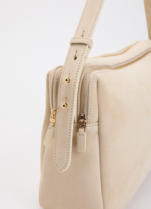 Elleme Trousse schoudertas van suède - detail 3 beige