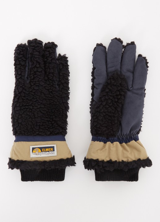 ELMER Handschoenen van teddy met logo en touchscreen functie - voorkant zwart