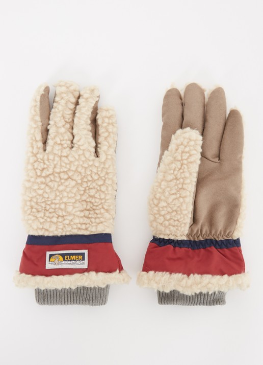ELMER Handschoenen van teddy met logo en touchscreen functie - voorkant beige