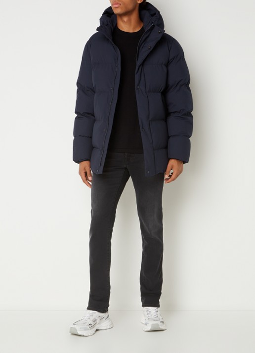 Elvine Bror REC. puffer jack met waterafstotende coating en capuchon - voorkant 2 donkerblauw