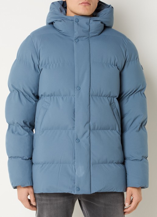 Elvine Bror REC. puffer jack met waterafstotende coating en capuchon - detail staalblauw