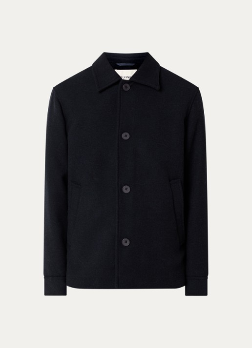 Elvine Ciaran overshirt in wolblend met klepzakken - voorkant 3 donkerblauw