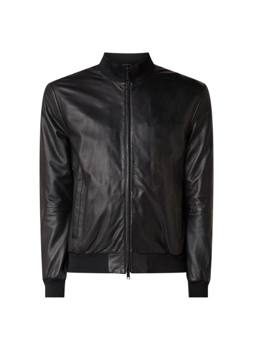 Emporio Armani Bomberjack van lamsleer - voorkant 3 zwart