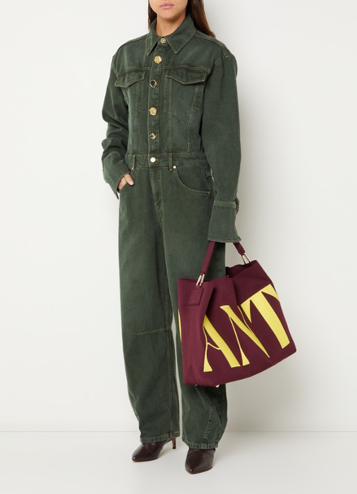 Essentiel Antwerp Balloon fit jumpsuit van denim met gekleurde wassing en borstzakken