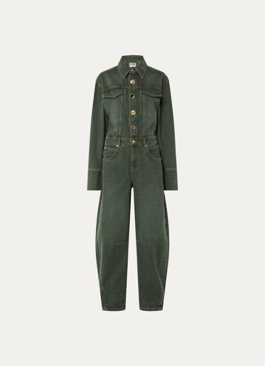 Essentiel Antwerp Balloon fit jumpsuit van denim met gekleurde wassing en borstzakken
