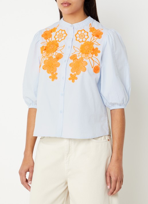 Essentiel Antwerp Blouse met bloemborduring en ballonmouw