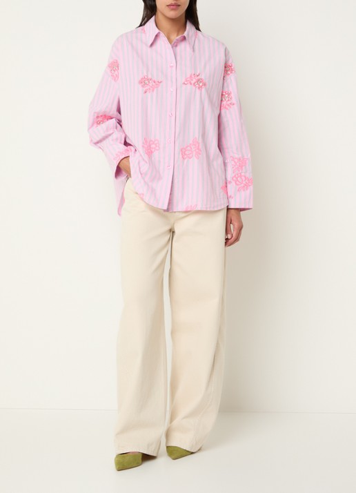 Essentiel Antwerp Blouse met pailletten en borduring - voorkant 3 lichtroze