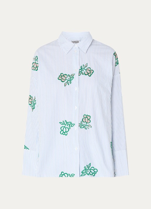 Essentiel Antwerp Blouse met pailletten en borduring - voorkant blauw