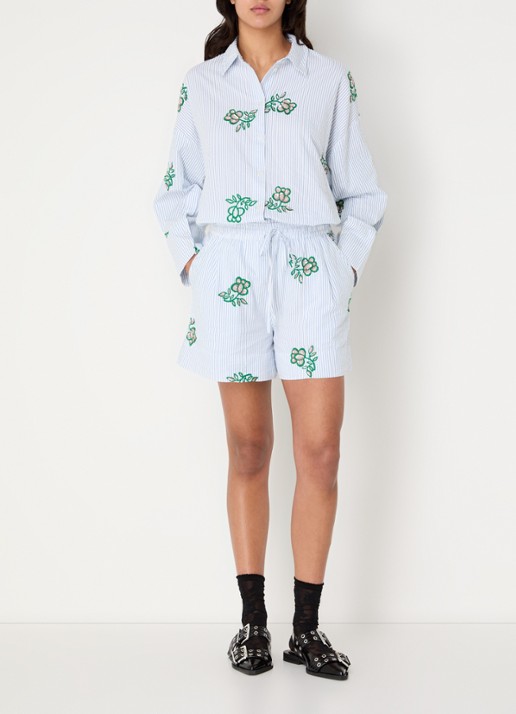 Essentiel Antwerp Blouse met pailletten en borduring - voorkant 2 blauw