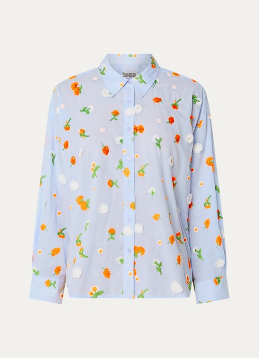 Essentiel Antwerp Blouse met pailletten en borduring - voorkant blauw