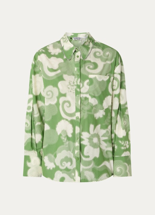 Essentiel Antwerp Blouse met print en borstzak - voorkant groen