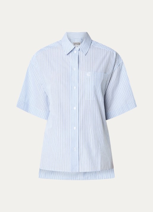 Essentiel Antwerp Blouse met streepprint en afneembare sjaalkraag - voorkant 2 lichtblauw