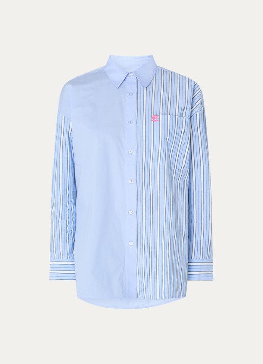 Essentiel Antwerp Blouse met streepprint en bostzak - voorkant 2 blauw