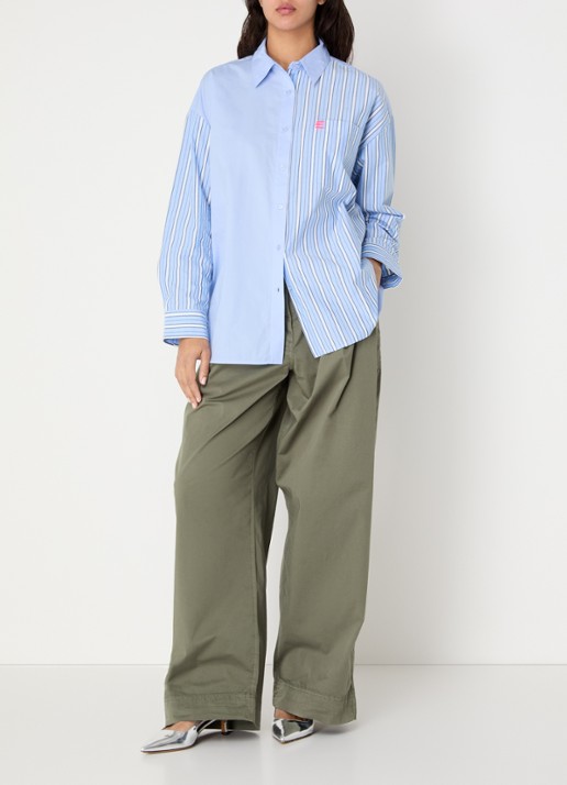 Essentiel Antwerp Blouse met streepprint en bostzak - voorkant 3 blauw