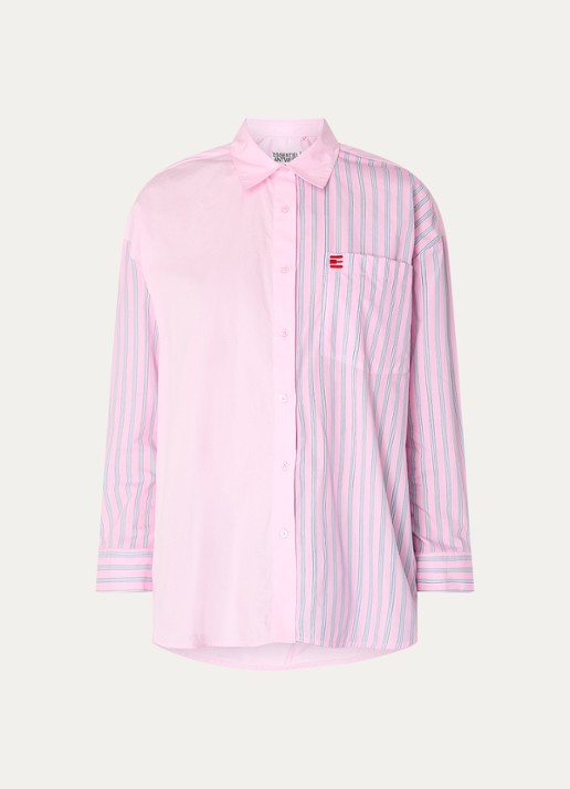 Essentiel Antwerp Blouse met streepprint en bostzak - voorkant roze