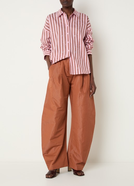 Essentiel Antwerp Blouse met streepprint en strass - voorkant 3 bruin