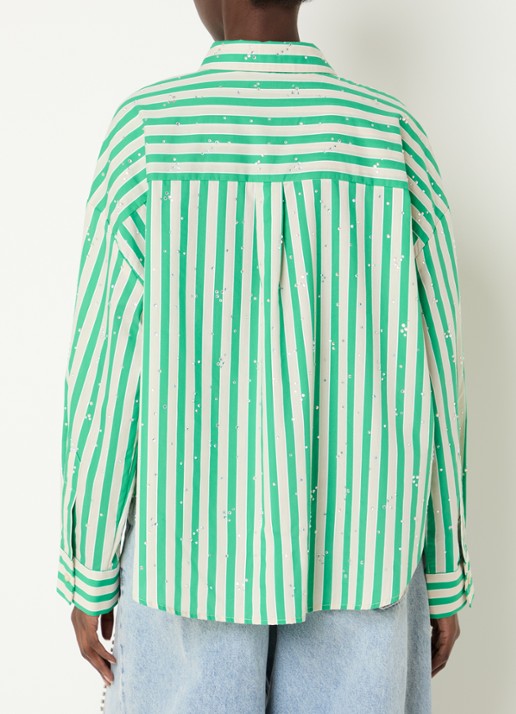 Essentiel Antwerp Blouse met streepprint en strass - achterkant groen