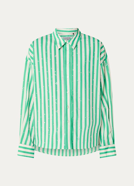 Essentiel Antwerp Blouse met streepprint en strass - voorkant 3 groen