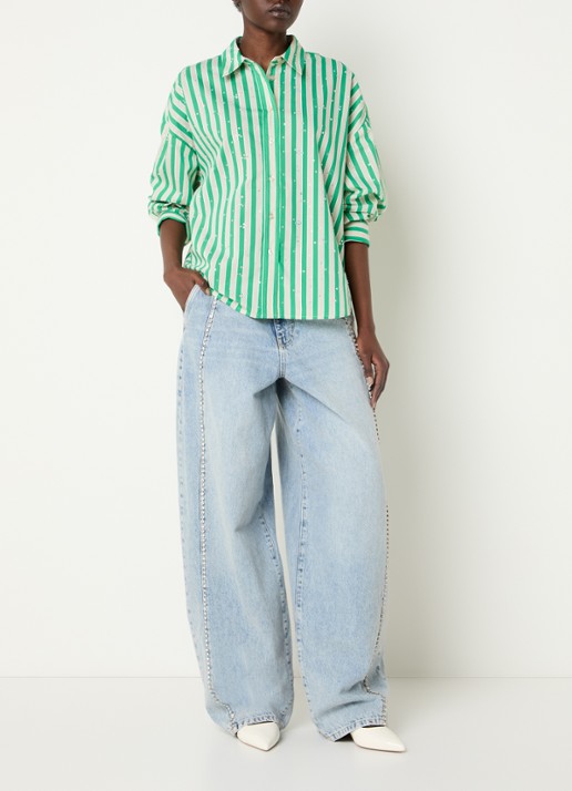 Essentiel Antwerp Blouse met streepprint en strass - voorkant 4 groen