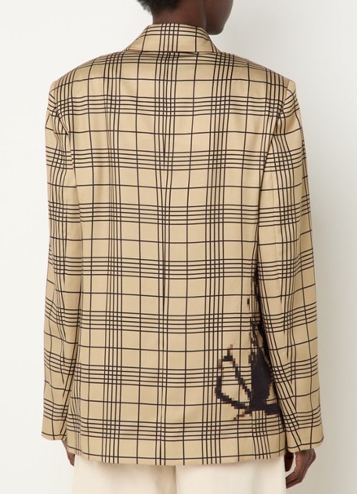 Essentiel Antwerp Double-breasted blazer met ruitdessin en paspelzakken - achterkant camel